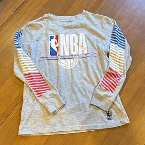 NBA Kids Gray Long Sleeve Tee with Striped Sleeves